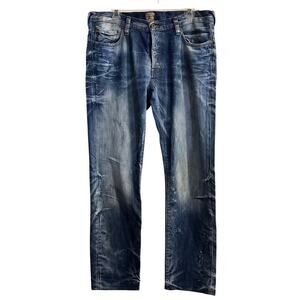 PRPS Goods & Co Straight Fit Jeans Denim Distressed Grunge Indigo E67P115 Sz 36